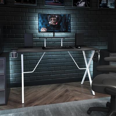 Lancaster Home Gaming Desk with Cup Holder, Headphone Hook, and Monitor/Smartphone Stand