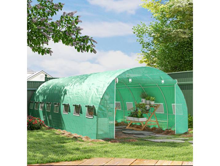 Outsunny Serre Tunnel 24m² Acier Galvanisé Bâche PE Vert