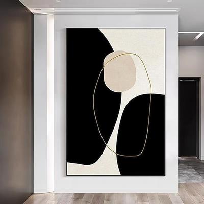 Schwarz-Weiß-Minimalismus-Wandkunst-Leinwanddekoration, handgefertigtes abstraktes Ölgemälde, Wohnzimmer-Schlafzimmer-Dekoration (kein Rahmen)