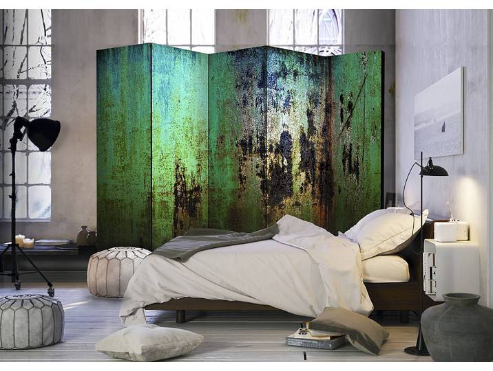 Paravent Emerald Mystery acoustique Intissé sur bois massif Vert 225 x 172cm