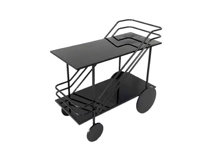 Essen Bar- und Servierwagen Moderner rollender 2-stufiger Küchen-Barwagen aus Glas und Metall mit Rollen,(Schwarz,Klein)