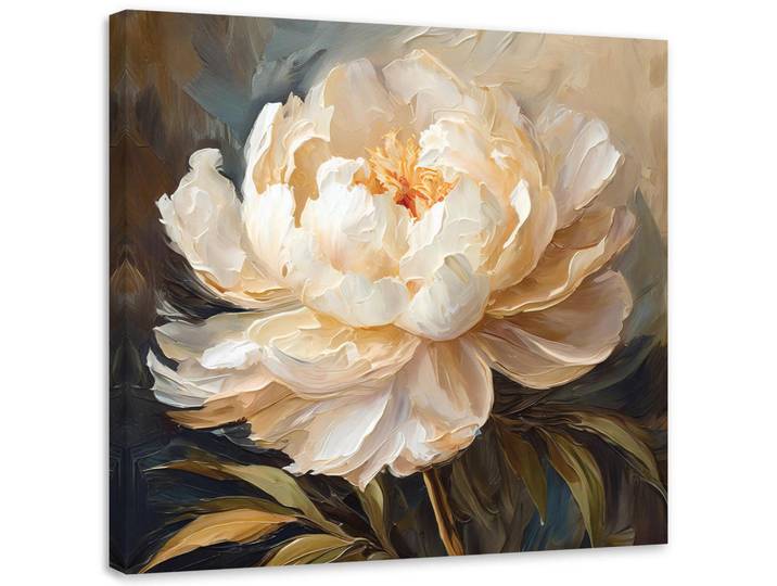Feeby Wandbild 3d päonienblüte, Beige, Floral, Rechteckig, 50x50 cm, Bilder & Rahmen, Bilder, Leinwandbilder