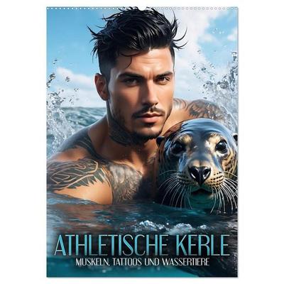 Athletische Kerle - Muskeln, Tattoos und Wassertiere (Wandkalender 2026 DIN A2 hoch), CALVENDO Monatskalender
