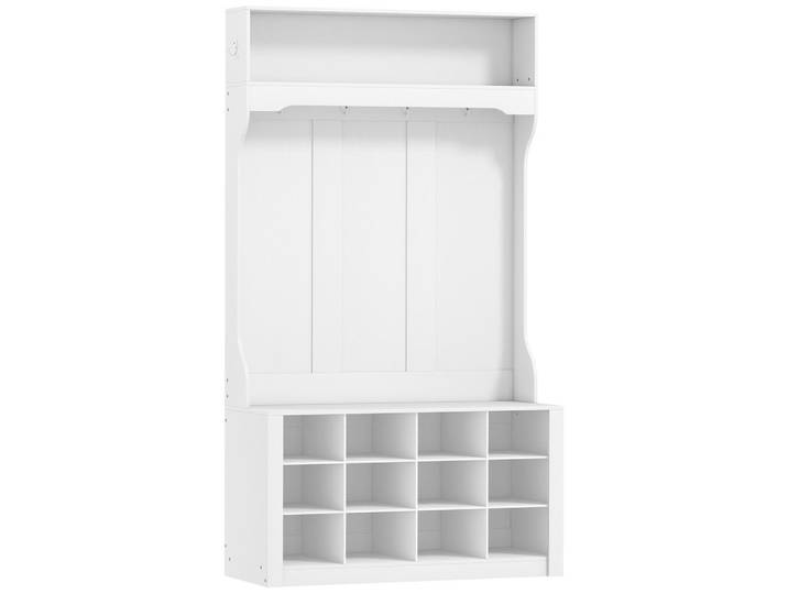 Homcom Garderobenständer mit Sitzbank Kleiderständer mit Schuhregal 6 Haken, Weiß, Holzwerkstoff, 100x172.2x35 cm, Garderobe, Garderobensets & -serien, Garderoben-Set