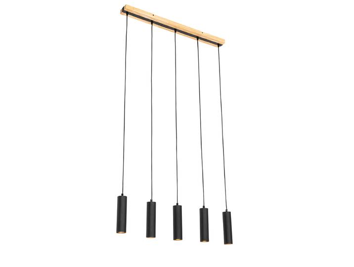 Suspension moderne noire avec bois 5 lumières - Jeana