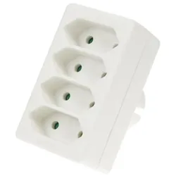 Perel Steckdosen-Verteiler, 4 Europastecker, Typ-E-Stecker, Polypropylen, Innenbereich, Weiß