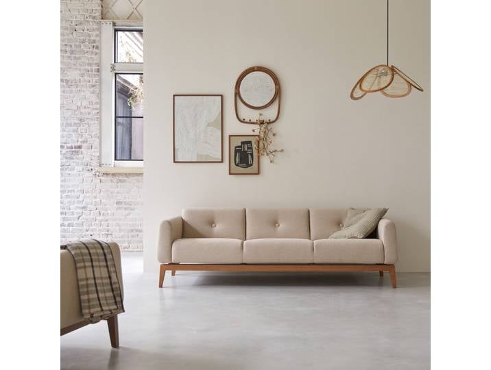 3-Sitzer-Sofa mit massivem Eichenholzgestell und Ecru-Wolle Bjorn - Beige - Fabric