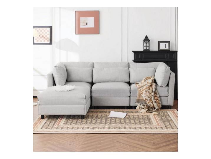 LuxusKollektion Schlafsofa Sofa Schlaffunktion 3 Sitzer Chaiselongue Ecksofa Hellgrau