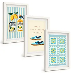 BILDER SET 3er Set - 20x30 cm Weißer Rahmen - Früchte, Elemente der italienischen Kultur