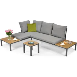 Garten-Ecksofa-Möbelset für die Terrasse, 4-Sitzer, grau, 254x184 cm