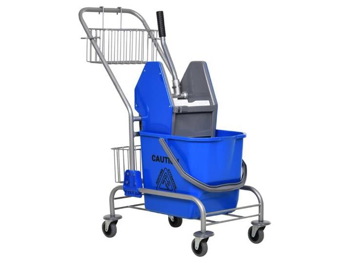 Chariot de nettoyage professionnel - 26 L - Presse à essorer - Paniers de rangement - Bleu - 73x45x95 cm