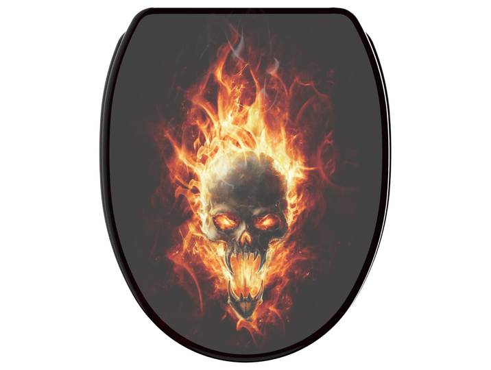 SANILO® WC-Sitz mit Absenkautomatik und Schnellverschluss Totenkopf in Flammen, Toilettendeckel direkt vom Hersteller, Klodeckel, Klobrille, WC Deckel