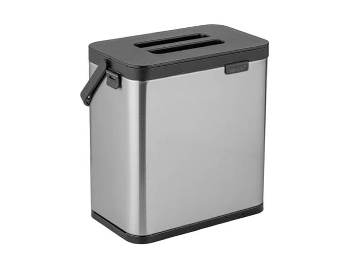 WENKO Abfallsammler Mod. Colin flexibler Mülleimer mit Griff freistehend hängend Edelstahl Anti-Fingerprint 3l 20,5x21x12,5cm Silber matt Schwarz