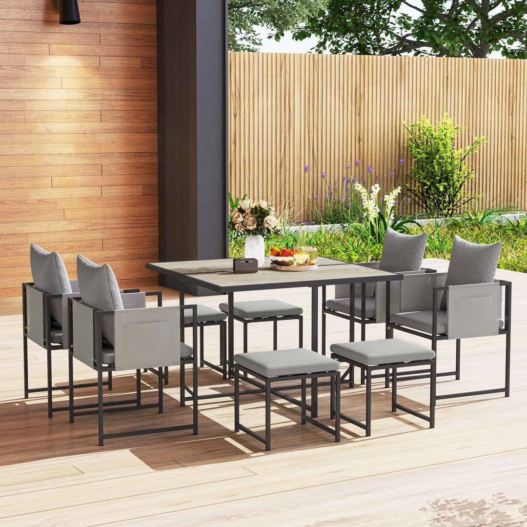 17 Stories Outsunny 9 Piece Garden Dining Set Cube with Cushions 8 Seater Dark Grey Grey 8