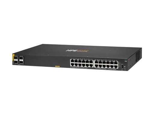 HPE Aruba 6100 24G Class4 PoE 4SFP+ - Switch - managed - 24 x 10/100/1000 + 4 x 1 Gigabit / 10 Gigabit SFP+ - Luftstrom von Seite zu Seite - an Rack montierbar - PoE+ (370 W) (JL677A#ABB)