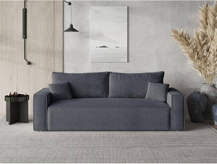 GrainGold 3-Sitzer Sofa Sivra - Gepolstertes Sofa - Moderne Sofa mit Bettfunktion - Wohnzimmer Sofa mit Velvet-Stoff - Dunkelgrau