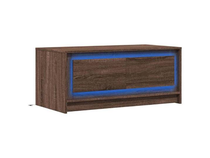 {Brun}Table moderne - Table basse salon - avec lumières LED - chêne marron bois d'ingénierie - Cadre robuste_14917