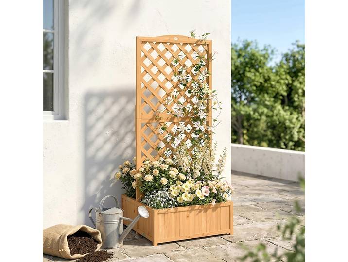Outsunny Jardinière Bois Treillis 2 Bacs Pliables 73x70x170cm