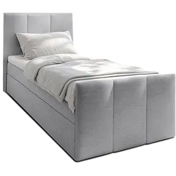 BOXBETT LEVENTE 90x200 cm mit Bettkasten und Matratze - Grau + TOPPER