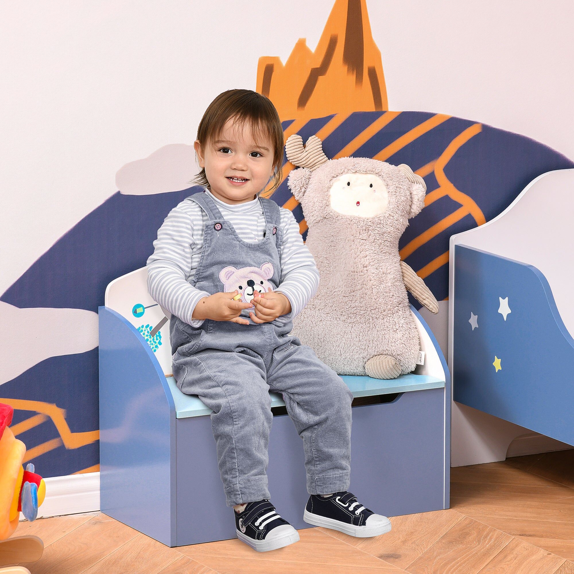 giordanoshop Cassapanca Baule Portagiochi 60x30x50 cm IN MDF Blu...