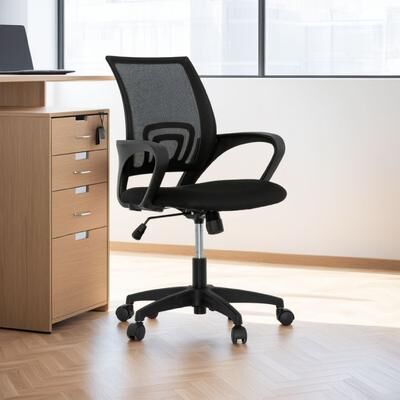 Benjara Sely Rolling Office Chair, 35 Inch Adjustable Height and Black Mesh