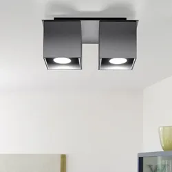 Deckenstrahler modern Designer Küchenlampen Strahler 2 flammig Aufbauleuchte grau​, Aluminium, 2x GU10, LxH 26 x 11 cm