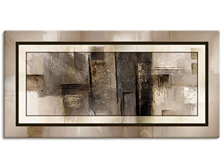 ARTLAND Wanddeko Leinwand Bilder Wandbild 100 x 50 cm Abstrakte Motive Muster Formen Digitale Kunst Gold C6PH Quadrate abstrakt 1