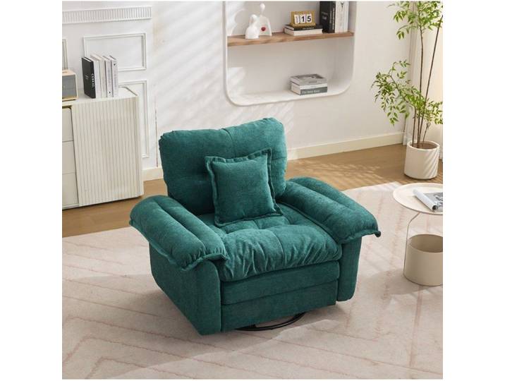 ELVORIN Fauteuil pivotant 360 degres format oversize 136 kg tissu chenille vert base metal salon et chambre