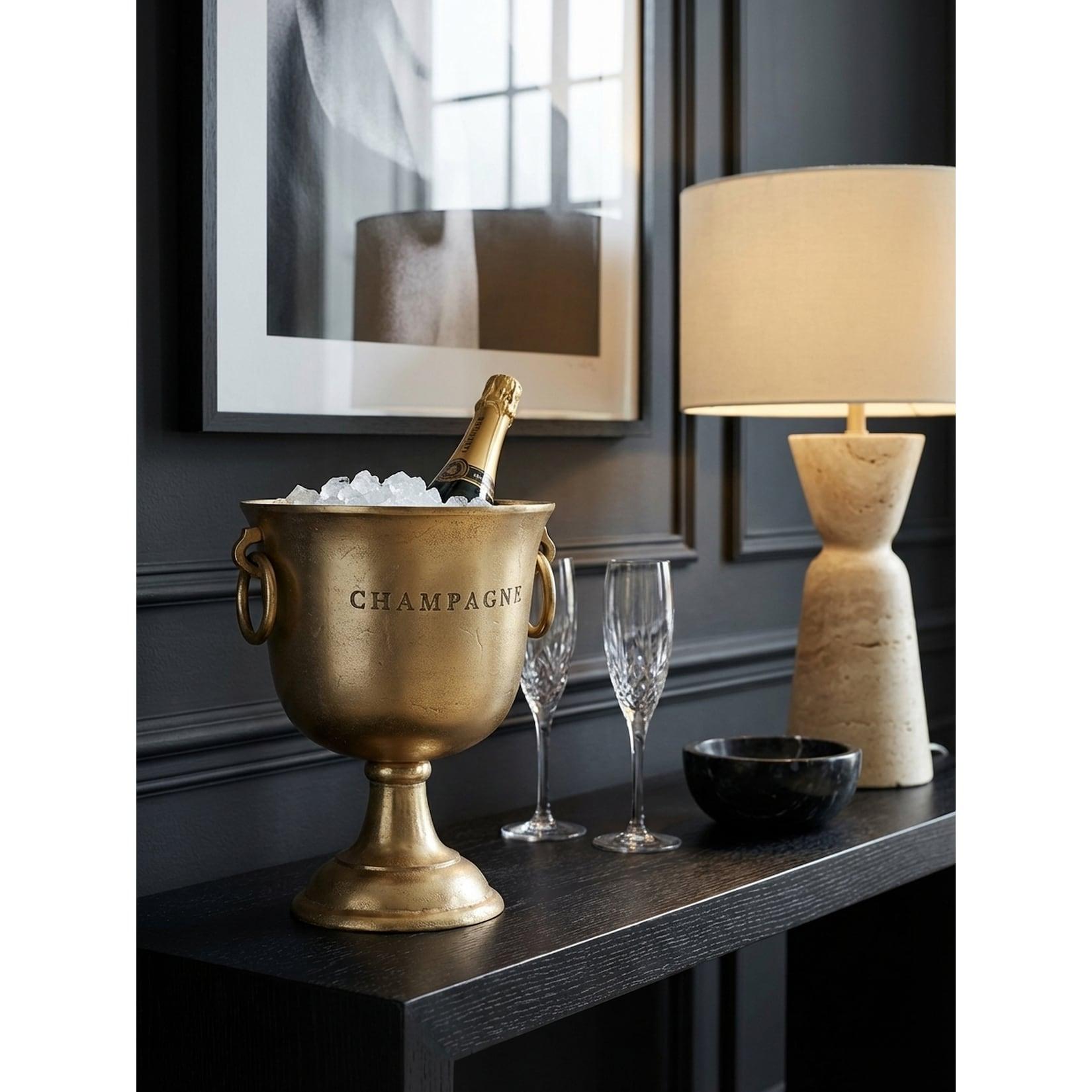 Champagnerkühler – Gold, Aluminium massiv, 28,5x37,5x28,5 cm, groß, für Wein, Sekt, Champagner
