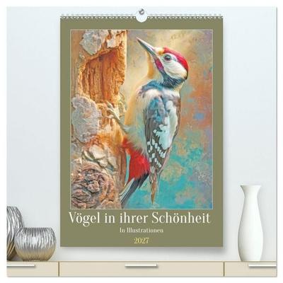 Vögel in ihrer Schönheit - Illustrationen (hochwertiger Premium Wandkalender 2027 DIN A2 hoch), Kunstdruck in Hochglanz