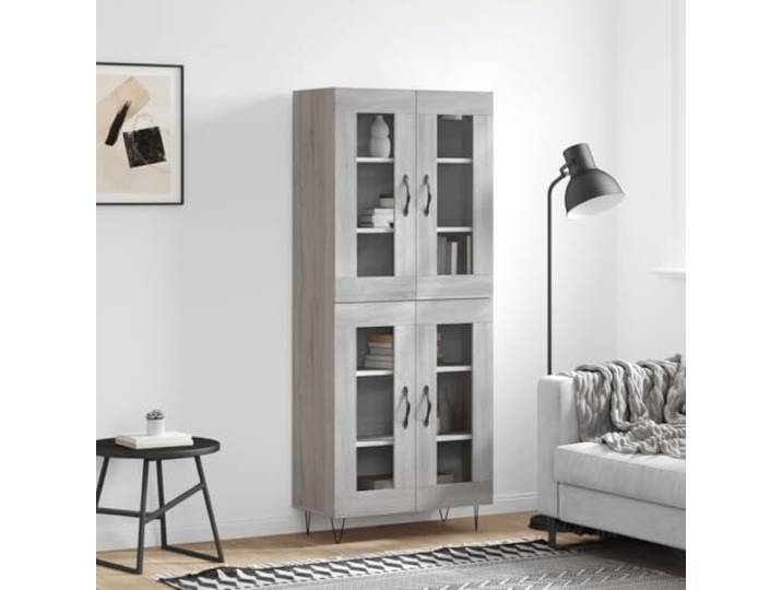 RJPLMFV Anrichte, hoch, Grau, 180 cm, Holz, Technik Füße aus Metall, geräumige Aufbewahrung, Wandbefestigung inklusive, für Wohnzimmer