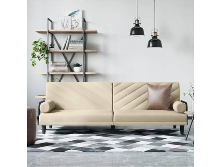 HEFZGDB Schlafsofa mit Armlehnen Creme Stoff Sofabett Gästebett verstellbare Rückenlehne strapazierfähiges Material atmungsaktiv langlebig gepolsterte Sitzflächen robuster Rahmen