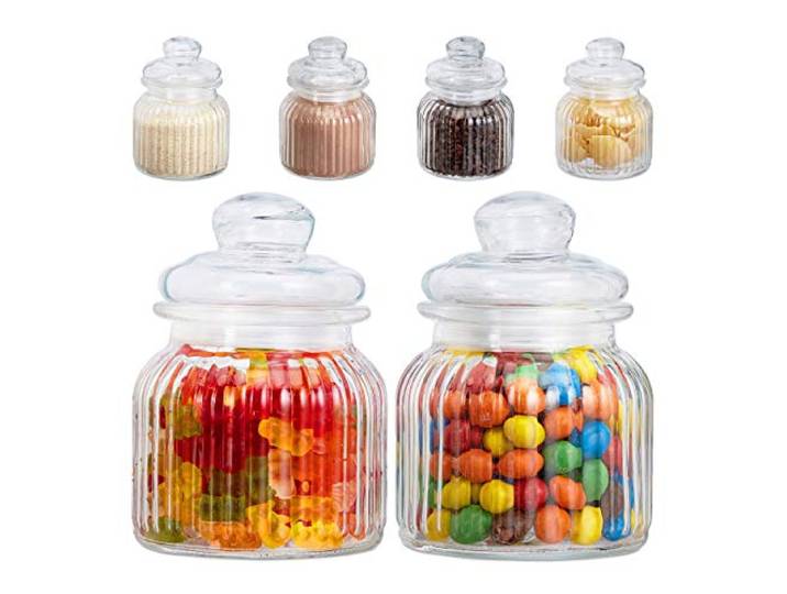 Relaxdays lot de 6 bocaux en verre\, 700 ml\, couvercle\, pour aliments dans la cuisine\, candy bar\, hermétique\, transparent