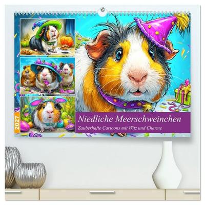 Niedliche Meerschweinchen. Zauberhafte Cartoons mit Witz und Charme (hochwertiger Premium Wandkalender 2027 DIN A2 quer), Kunstdruck in Hochglanz