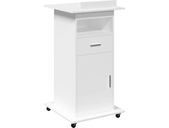 vidaXL Rednerpult mit Rollen & Schublade Weiß 55x55x107 cm