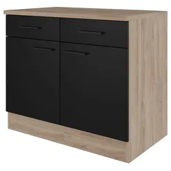 Küchenunterschrank Capri Schwarz/Eichefarben