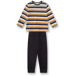 Sanetta Jungen Schlafanzug, lang - Kids, Streifen, Pyjama Set, Frottee Blau/Orange/Weiß / 116