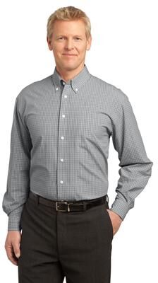 Port Authority S639 Plaid Pattern Easy Care Shirt in Charcoal size Medium   Cotton/Polyester Blend