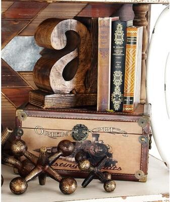 Studio 350 "Brown MDF Vintage Trunk (Set of 3) - S/3 17"", 15"", 12""W"