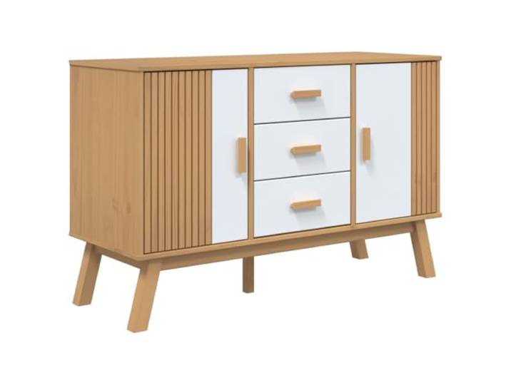 KKgypkn Sideboard Olden Kiefer Massivholz 114x43x73,5 cm Skandinavisches Design, 3 Schubladen, 2 Türen, Stauraum, Holzbeine, stabil
