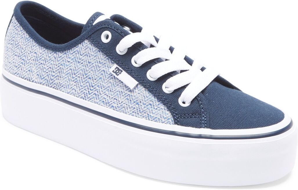 Sneaker DC SHOES "Manual Platform", Damen, Gr. 6(37), blau (blau, weiß), Obermaterial: Textil [Baumwolle] / Futter: Textil / Außensohle: Gummi., Schuhe Sneaker