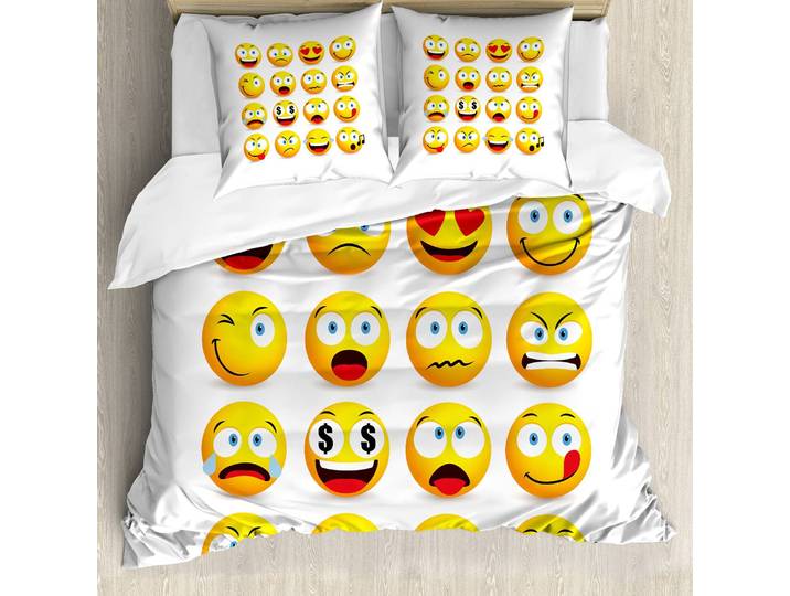 Bettwäsche Emoji 200 x 200 cm + 2 Kissen 80 x 80 cm Gelb