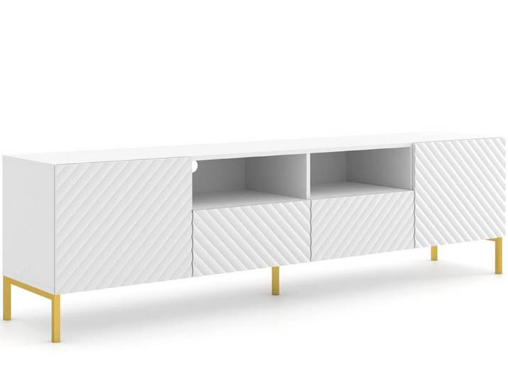 KONSIMO® Lowboard ADENO TV-Schrank, TV-Board, mit Push-to-Open-Funktion, Breite 150 cm, geriffelte matte Fronten, ABS-verstärkte Kanten, Metallfüße 15 cm