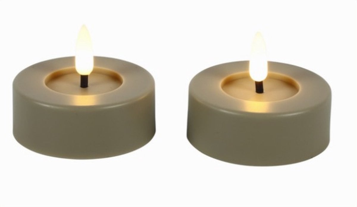 Countryfield LED theelicht rustiek beige set van 2 met warm wit licht
