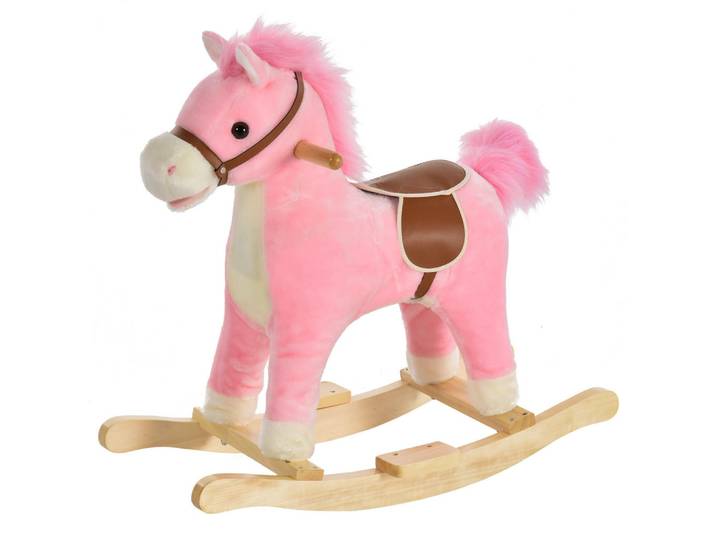 Homcom Kinder Schaukeltier, Braun/Rosa, Plüsch+ Holz, massiv, 32.5x61x65 cm, unisex, Spielzeug, Sonstiges Spielzeug