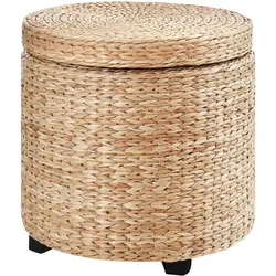 SITZHOCKER mit Stauraum Fußhocker Aufbewahrungsbox Stroh Rattan Khaki