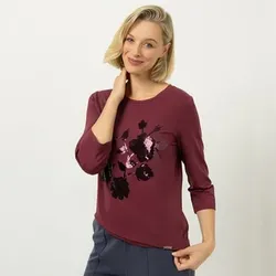 AMINATI® Shirt, 1/2-Arm Rundhalsausschnitt Pailletten-Details Logo-Details