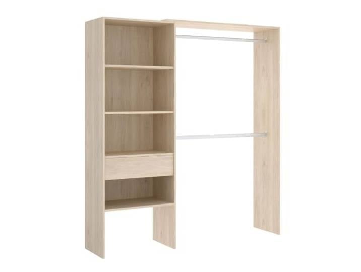 Vicawu OFFENER KLEIDERSCHRANK MIT SCHUBLADEN NEFER - Natur Ankleidezimmer mit 2 Stangen, Schublade und 4 Regalen. Offener Schrank, in den Maßen verstellbar.