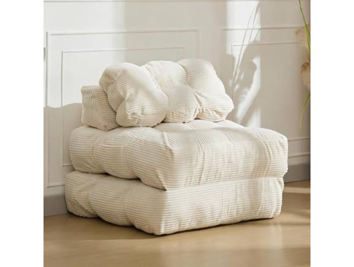 2-in-1 Schlafsessel Faltbar, Gästebett Faltmatratze Bodensofa Beige Single Ergonomische Rückenlehne, Weiches Kissen, Platzsparend, Sofort einsatzbereit, Waschbarer Bezug, Hohe Stützkraft