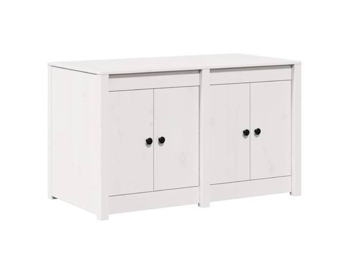 fsahslih Küchenschrank MEPPEL Weiß 106x55x64 cm Kiefer Massivholz Kompakte Anrichte aus Kiefernholz mit 4 Fächern für Küche und Esszimmer. Ordnung für Geschirr und Küchenutensilien.